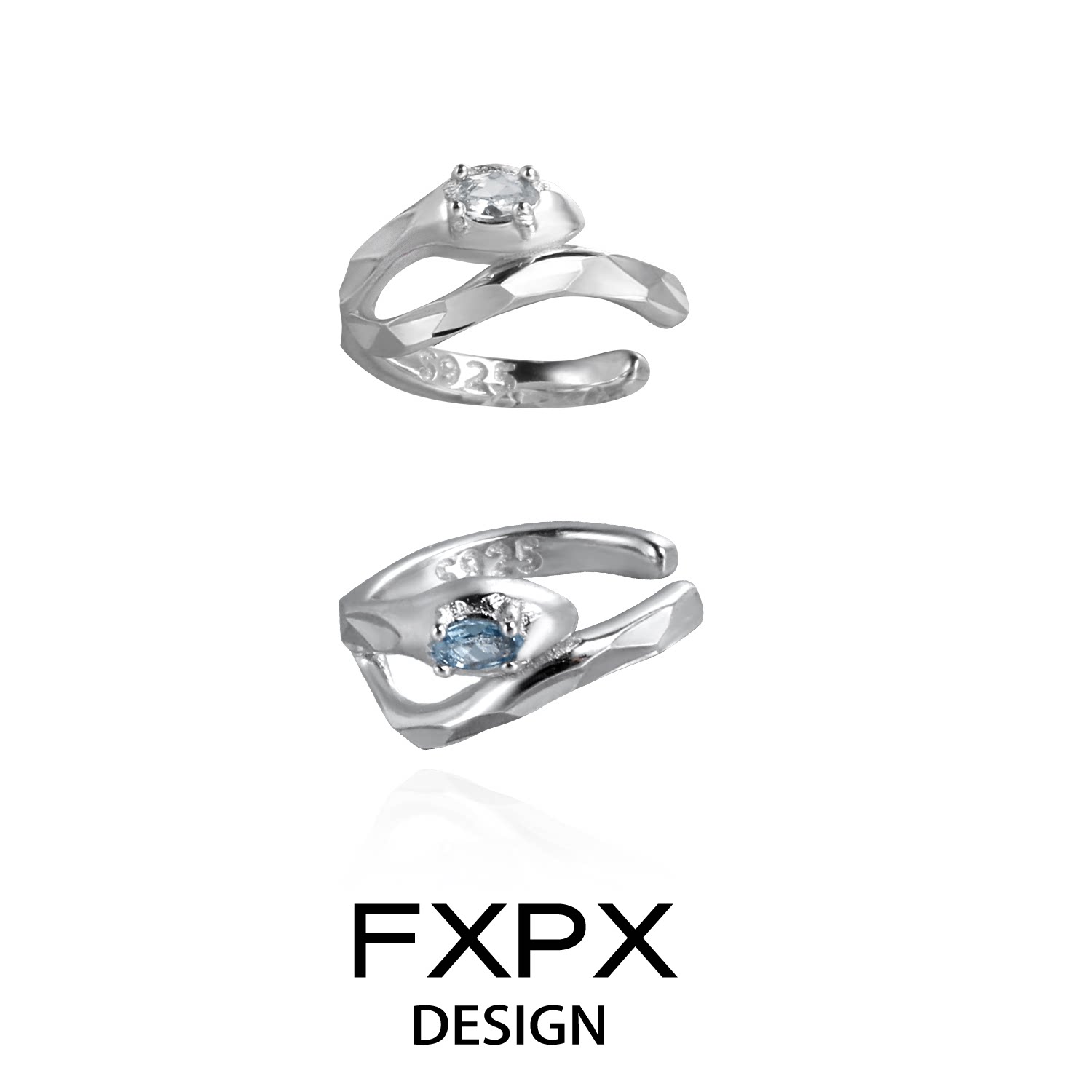 FXPX 纯银蓝白蛇形耳骨夹小众高级感无耳洞耳饰原创简约百搭耳夹图片
