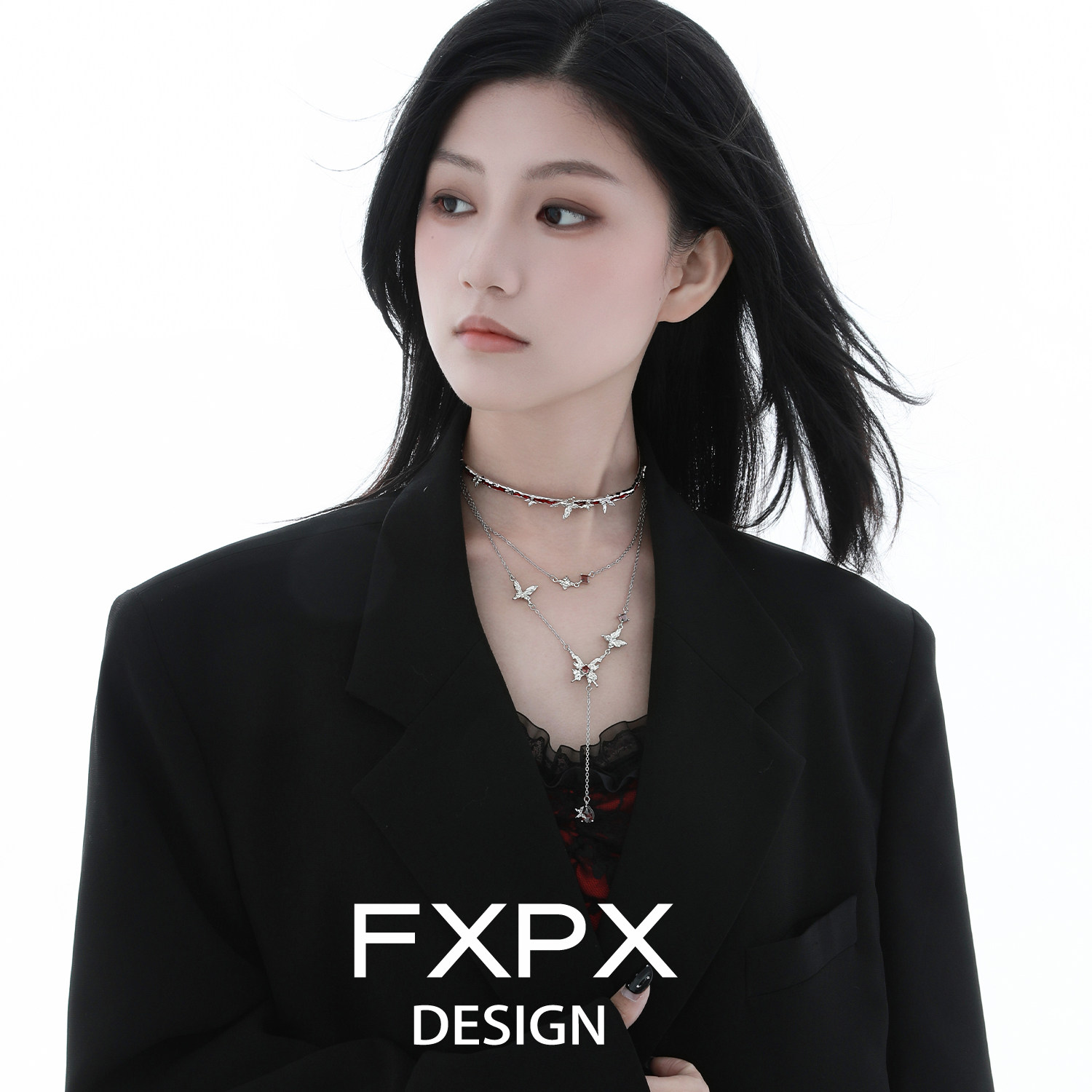 FXPX原创设计暗红色蝴蝶项链小众设计项圈高级感冷淡风项链锁骨链