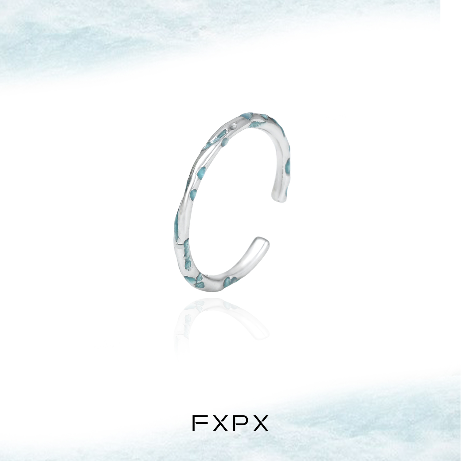 S925纯银细款实心素圈不掉色海域蓝冷淡风戒指小众设计开口可调节