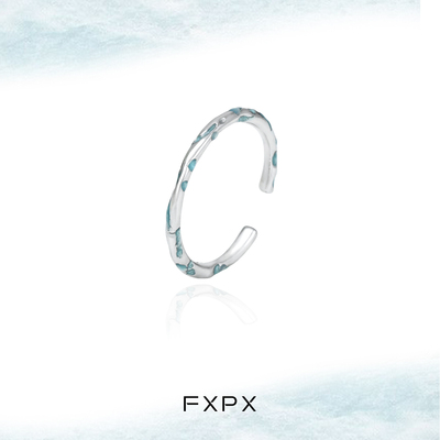 S925纯银细款实心素圈不掉色海域蓝冷淡风戒指小众设计开口可调节