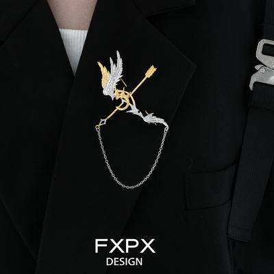 FXPX原创光暗羽翼弓箭胸针小众设计高级感配饰甜酷风西装服饰配件
