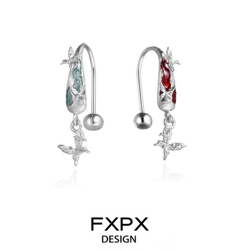 FXPX 原创螺丝拧扣暗红薄荷绿蝴蝶耳钉小众设计925银针高级感耳饰