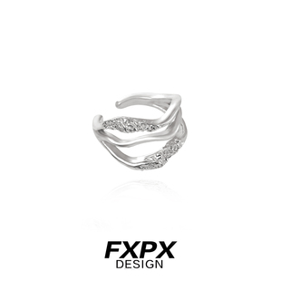 FXPX S925纯银耳骨夹不规则三层肌理感无耳洞耳夹小众设计金属风