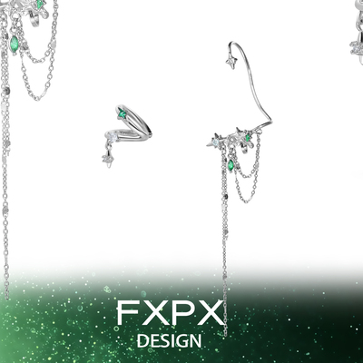 FXPX 原创设计星绿耳骨夹国风流苏耳挂女小众设计无耳洞耳饰耳夹