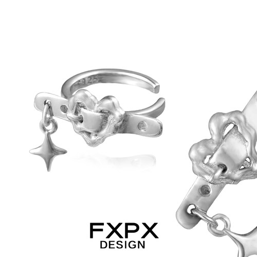 FXPX纯银爱心皮带耳骨夹无耳洞星人耳饰小众设计免耳洞耳夹耳骨夹