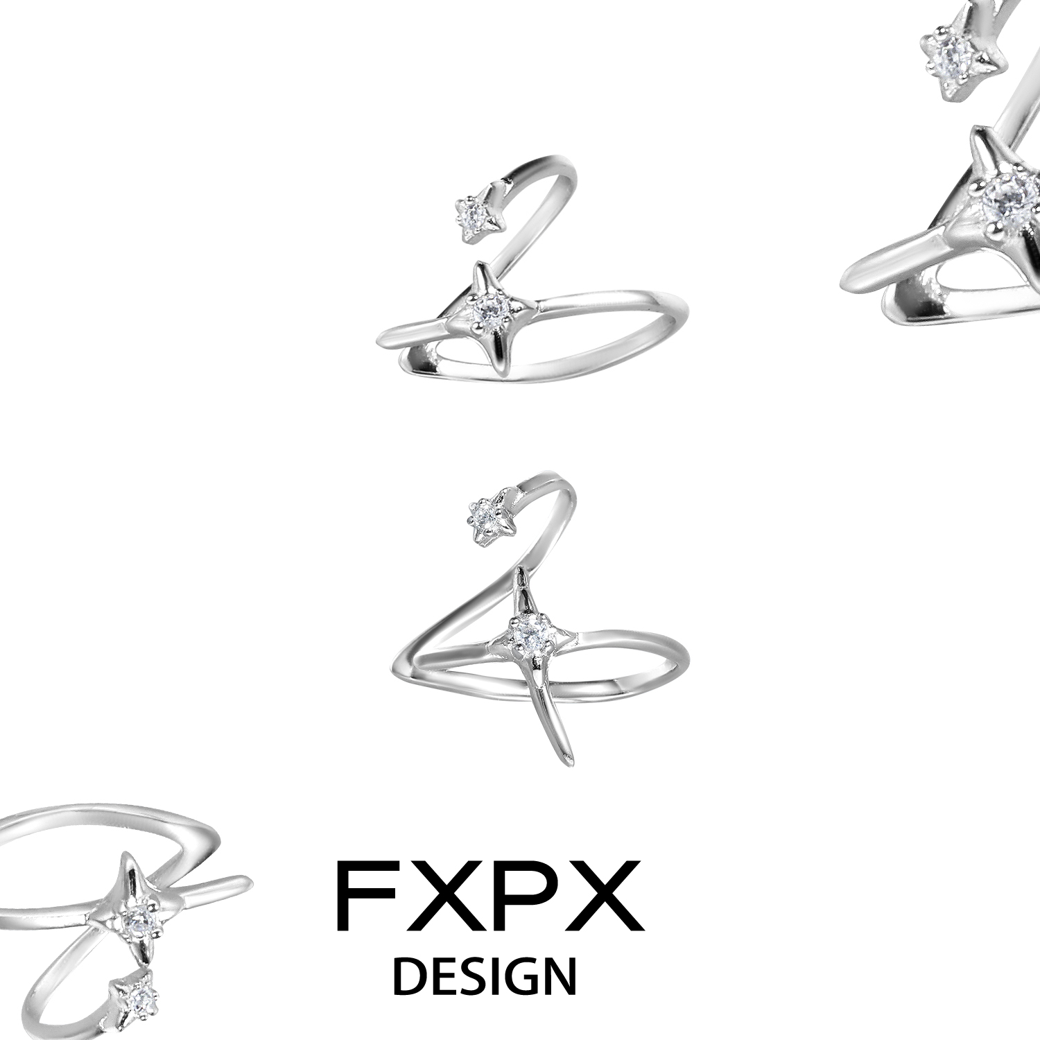 FXPX四芒星S925纯银无痛耳骨夹