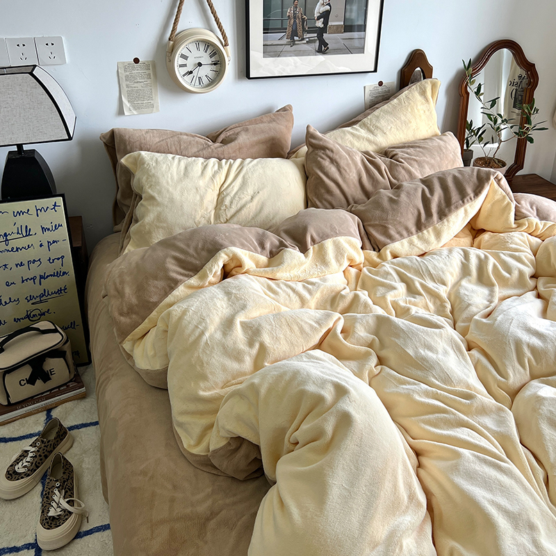 冬季纯色高颜值牛奶绒床单四件套