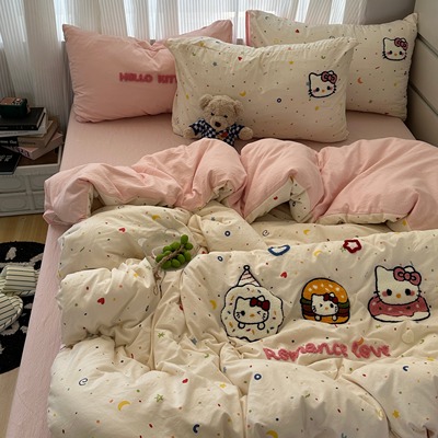 ins少女心可爱猫咪毛巾绣四件套