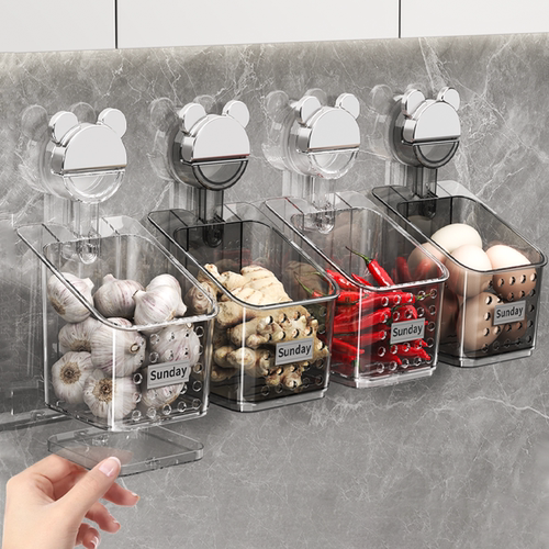 吸盘葱姜蒜收纳盒厨房收纳筐壁挂免打孔置物架新款生姜大蒜收纳架