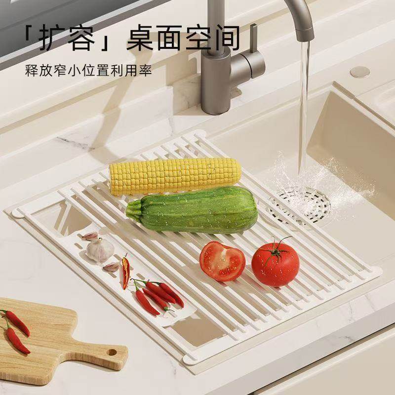 日式卷帘滤网沥水架厨房水槽架家用沥水碗碟收纳架台面置物收纳架