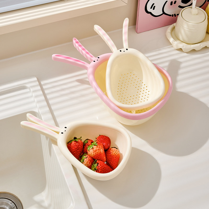 萌兔折叠沥水篮新款折叠手柄洗水果蔬菜家用厨房保鲜碗