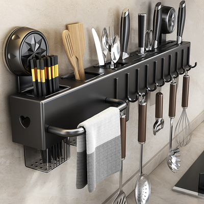 吸盘厨房刀具置物架壁挂式多功能刀架毛巾架免打孔筷笼一体筷子筒