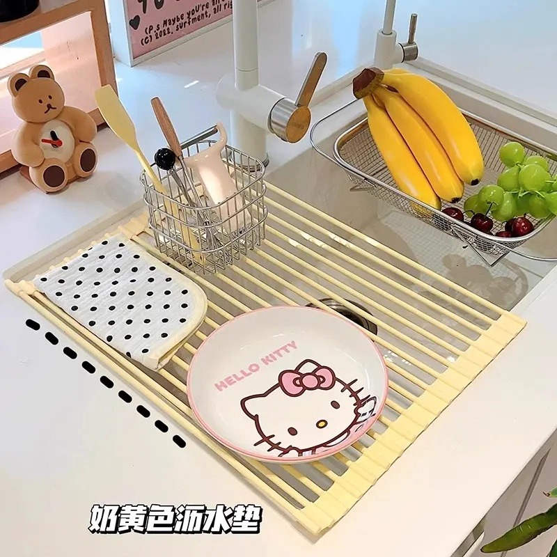 奶油风硅胶全包可折叠沥水架碗碟盘收纳水槽台面置物架卷帘沥水篮