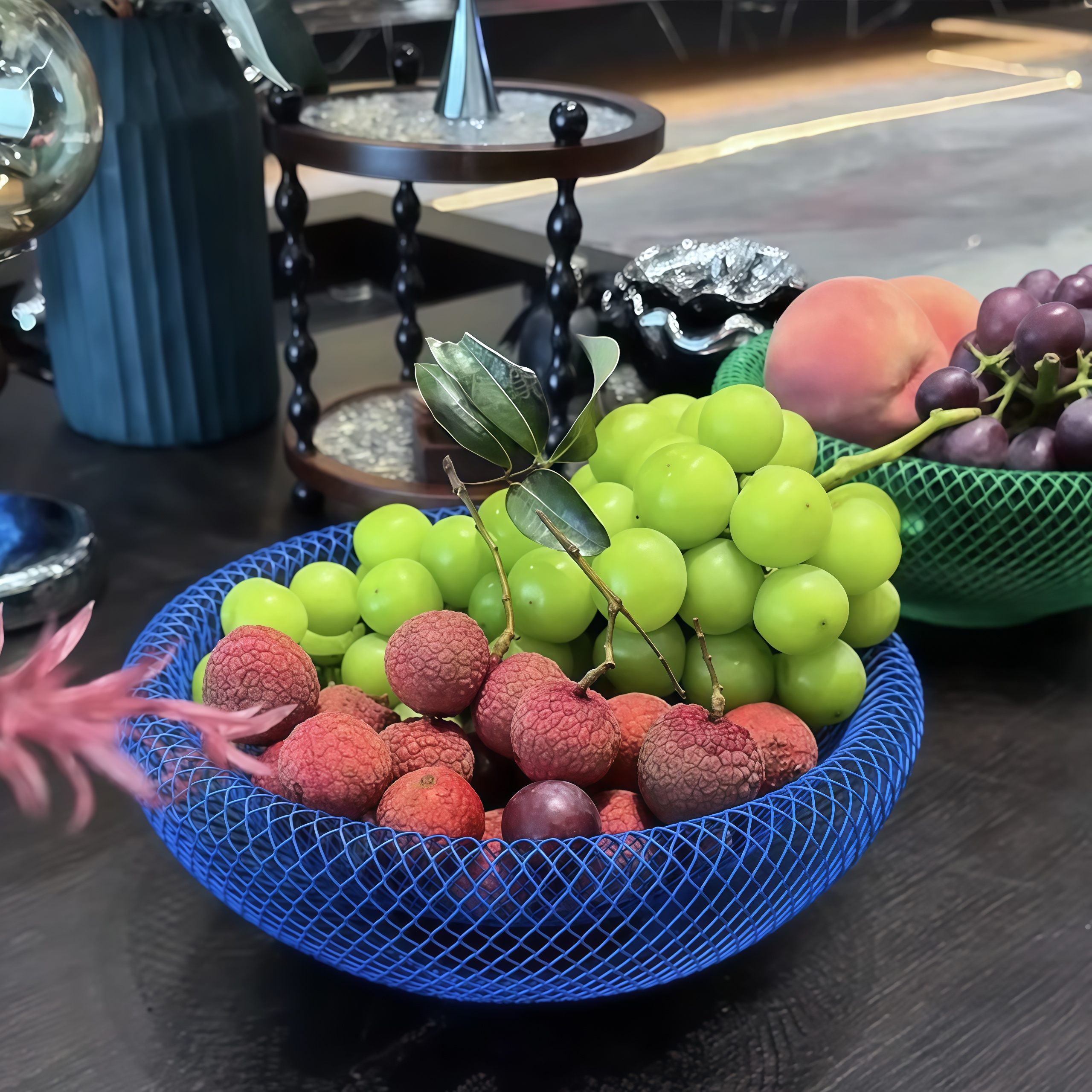 北欧INS风创意手工现代铁艺鸟巢网状收纳盘茶几零食筐果盘水果篮