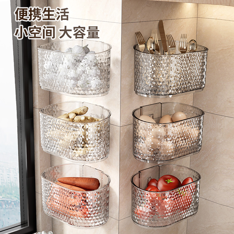 厨房葱姜蒜收纳盒吸盘置物架免打孔壁挂生姜大蒜鸡蛋收纳神器