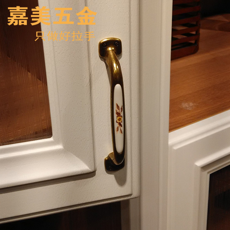 志邦陶瓷拉手美式实木别墅橱柜把手古铜陶瓷欧式复古柜门把手96