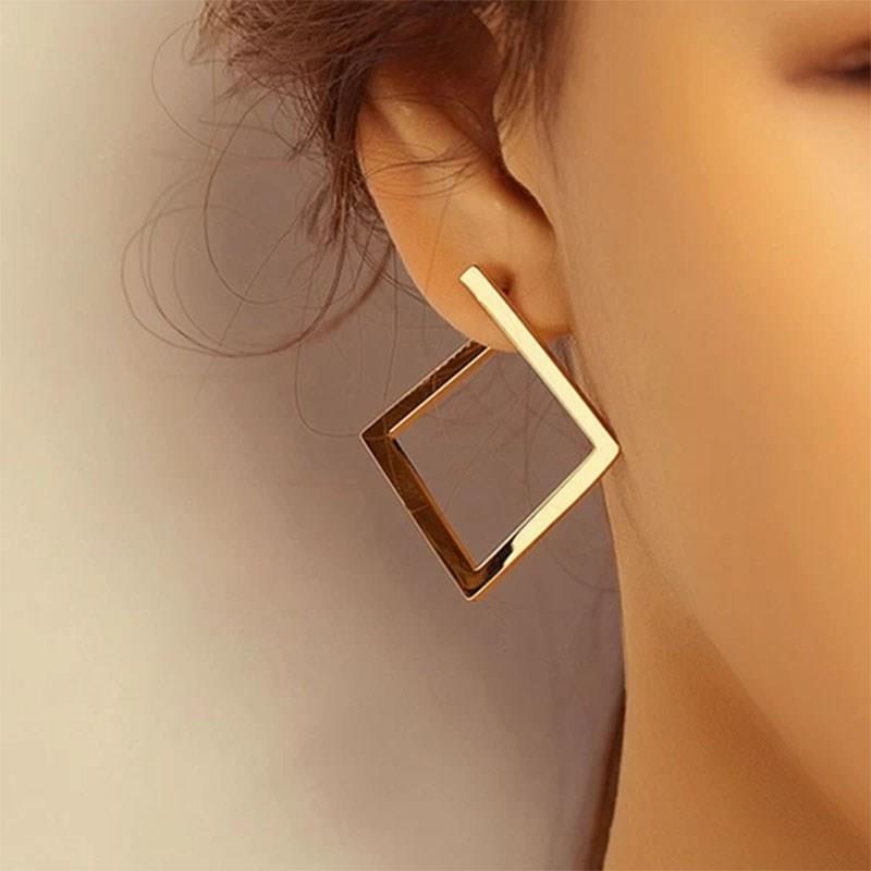 Retro Minimalist Gold Geometry Metal Earrings New