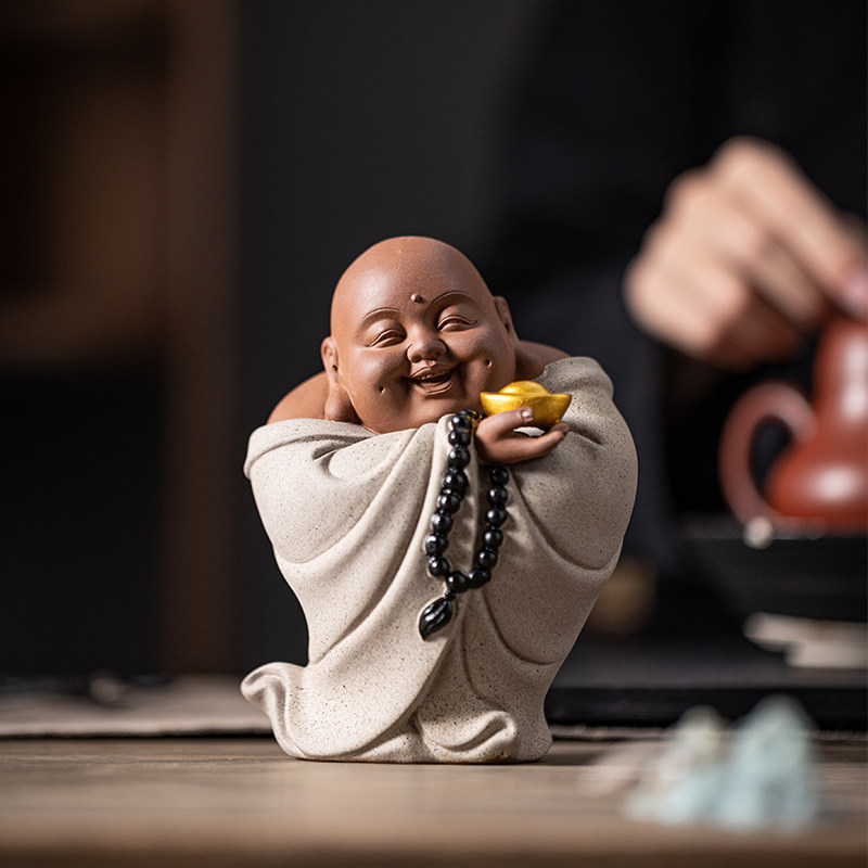 创意紫砂弥勒佛茶宠摆件精品招财可养笑面佛茶玩茶桌茶盘装饰摆设
