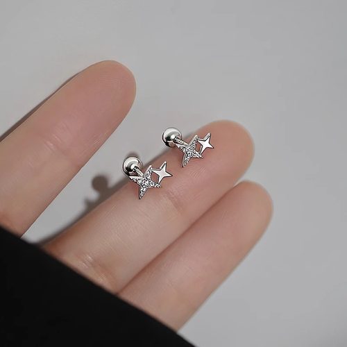 999纯银星星螺丝拧扣养耳洞耳钉
