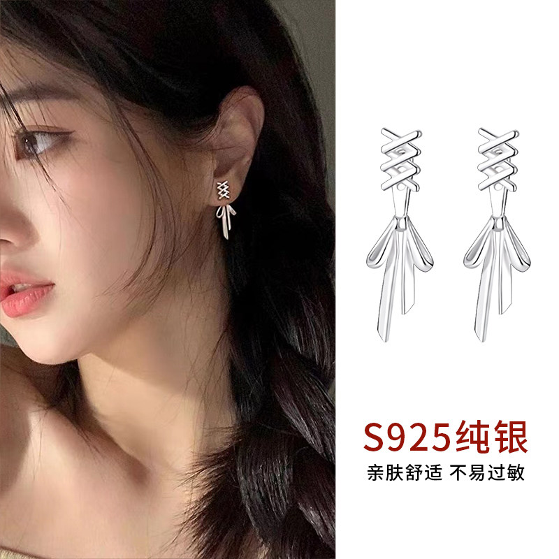 925纯银蝴蝶结耳钉女小众设计高级耳环2024年爆款后挂式仙女耳饰,饰品/流行首饰/时尚饰品新,耳环,淘宝优惠券,粉丝福利购,淘宝优惠卷
