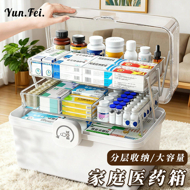 日本药箱收纳盒家庭装特大号大容量急救高颜值分格家用多层透明