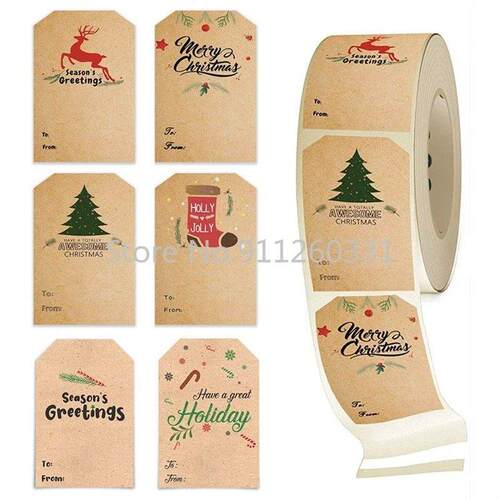 50-100pcs 5*7.5cm Merry Christmas Gift tags Sticker Kraft Pa