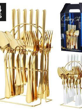 Western stainless steel tableware 24pcs knife fork and spoon