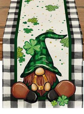 Buffalo Plaid Shamrock Gnome Table Runner, Spring Holiday