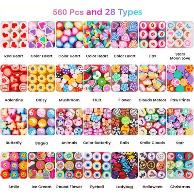1 Box 28 Styles Cute Polymer Clay Beads Bracelet Necklace Ma