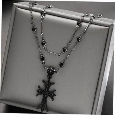 Cross necklace for men women十字架双层项链时尚嘻哈男女饰品