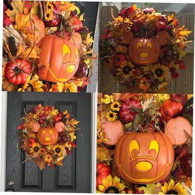 Wreath Halloween Fall Pumpkin Door Decoration Hanging Wreath