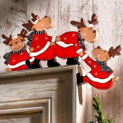 Christmas Door Frame Decor Santa Claus Elk Wooden Ornaments