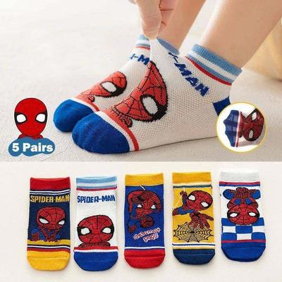 5 Pairs Children Socks Spiderman Anime Kids Boys Short Sock