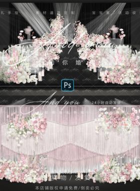 A118 小众白粉色韩式线帘婚礼效果图psd源文件粉白色婚礼素材