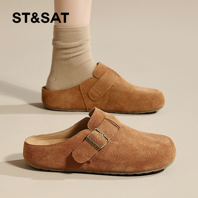 星期六包头半拖鞋女2025春季新款女款爆款春秋外穿女鞋真皮勃肯鞋