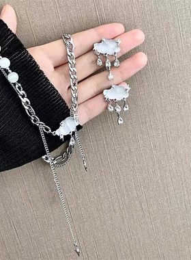 小众设计磨砂云朵双层叠戴项链甜酷辣妹个性星芒高级感锁骨链潮女