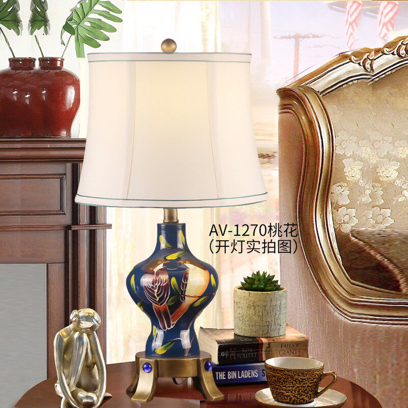 新中式台灯卧室床头灯可调节亮度欧式台灯奢华简约美式台灯手绘ta