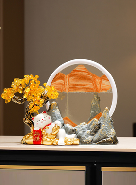 招财猫发财树流沙画摆件办公室客厅招财电视柜酒柜装饰品开业礼物