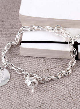 正品银手链男女情侣饰品999纯银个性圈圈手链 学生配饰韩版带吊坠