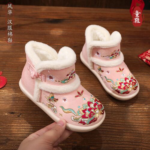 儿童棉鞋汉服鞋舒适加厚花朵古装古风新款民族风女童冬季绣花棉鞋