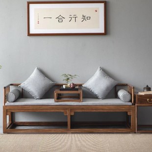 新款罗汉床新中式实木小户型罗汉榻茶几榫卯禅意沙发床胡桃木色