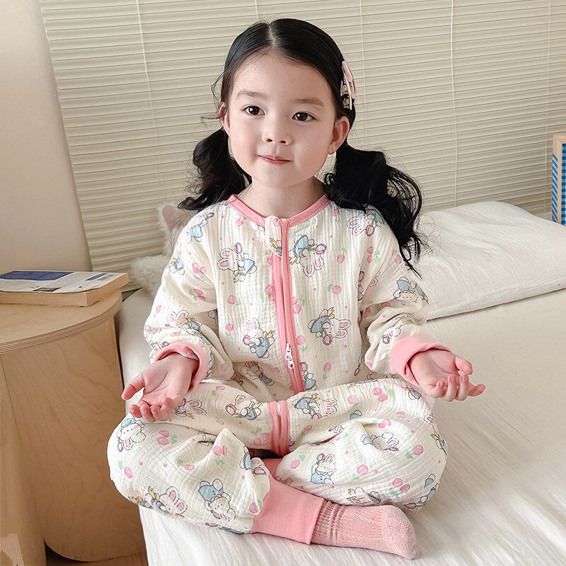 儿童纱布睡袋婴儿春季薄款纯棉女童夏天宝宝空调房护肚防踢被无骨