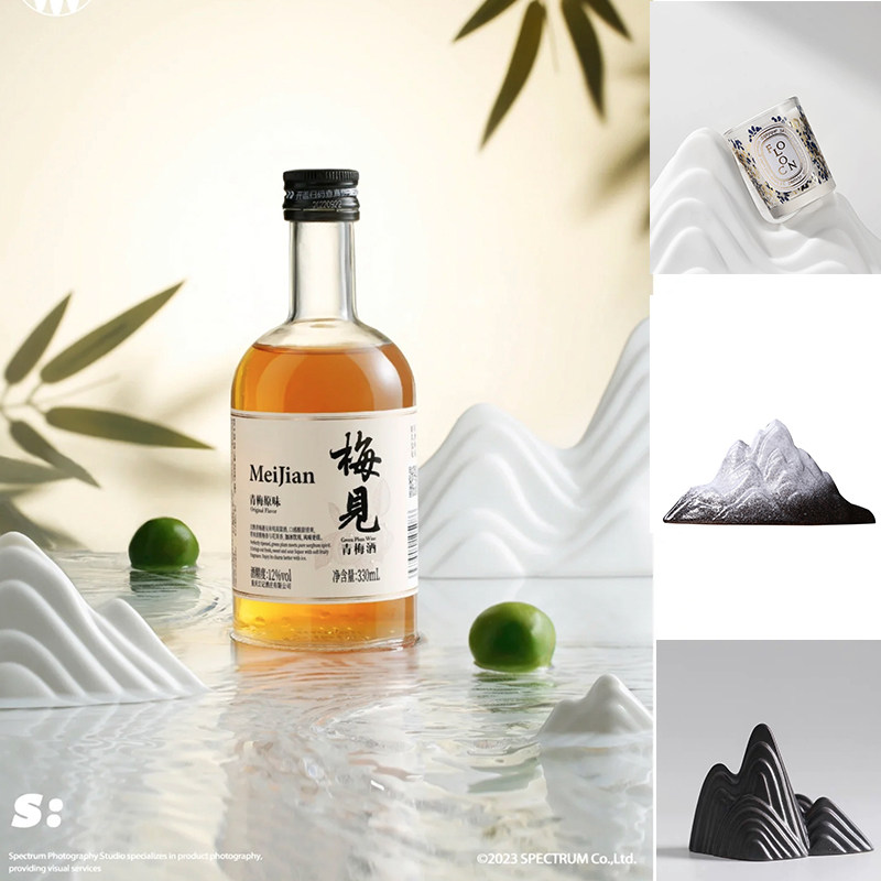 白色陶瓷假山摆件中国风拍照道具摄影商业静物珠宝背景布装饰搭配