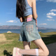 牛仔短裤 薄 高腰刺绣小个子宽松显瘦a字阔腿热裤 女2024年春季 新款