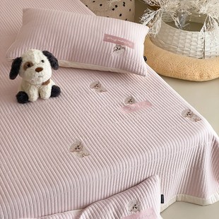 韩国毛巾绣夹棉床单床盖三件套双面全棉绗缝春秋被四件套床上用品