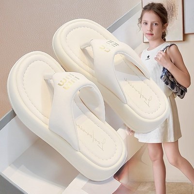 女童拖鞋夹趾2025夏季新款鞋子女孩沙滩防滑白色凉鞋轻便外穿凉拖