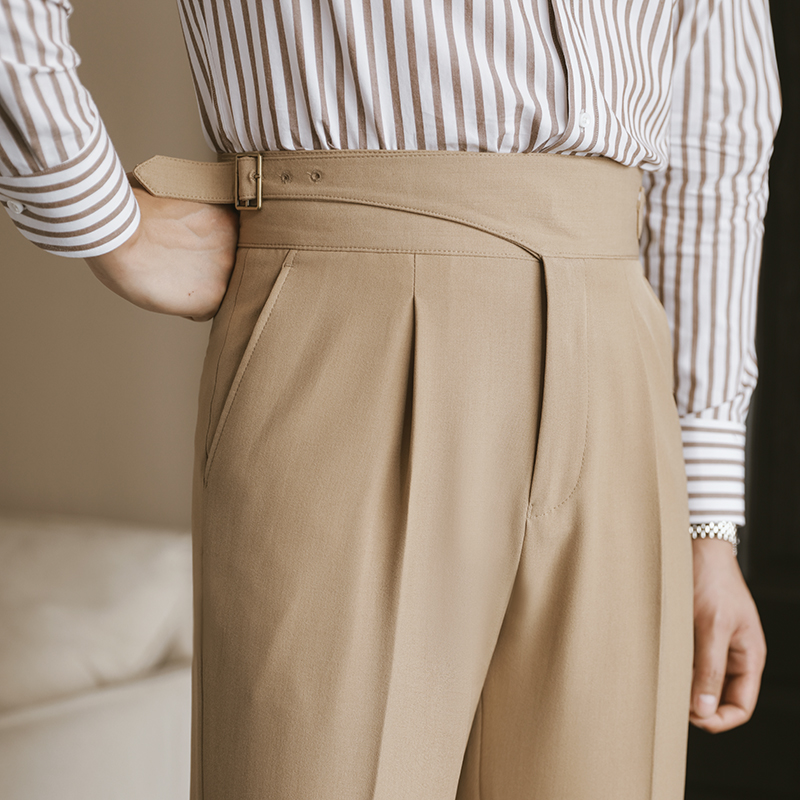 休闲廓尔格直筒西裤男秋季复古商务免熨烫高腰裤那不勒斯垂感西装