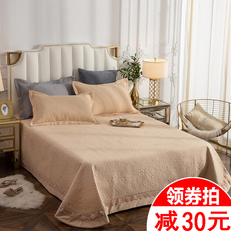 纯棉夹棉床盖美式纯色绗缝床罩三件套欧式床裙1.8m米单件全棉床单