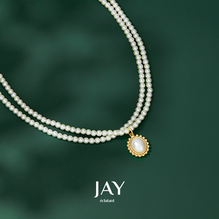 JAY双层珍珠项链女2021年新款 潮毛衣链秋冬轻奢小众高级感锁骨链