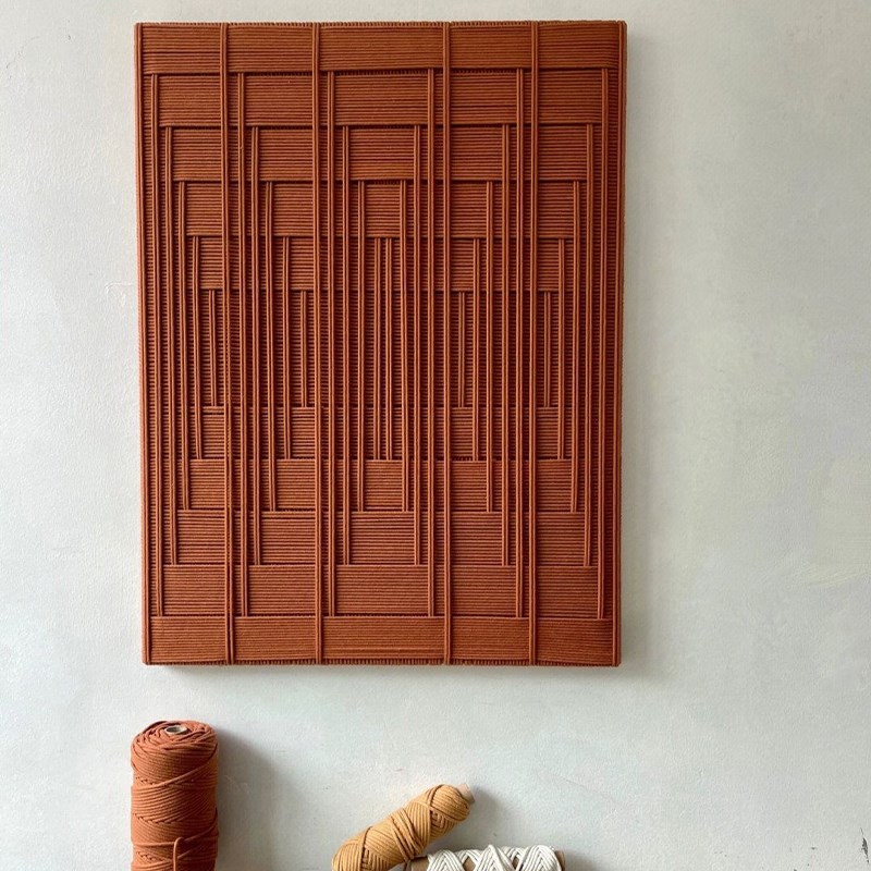 全手工复古中古奶油n风高端玄关装饰画艺术挂画高级感布艺绳子编图片